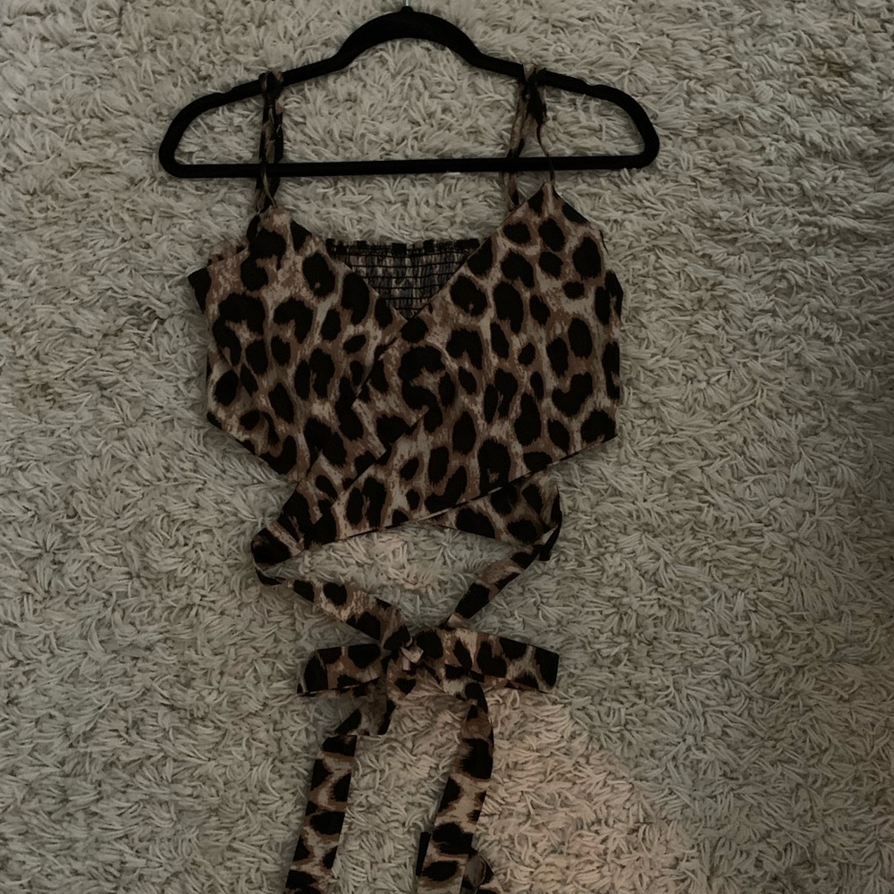 Cheetah print wrap around/crossover top